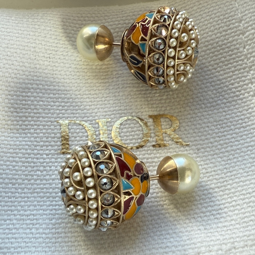 Dior Gold and Multicolor Pearl Tribales Earrings - Picture 3 of 4